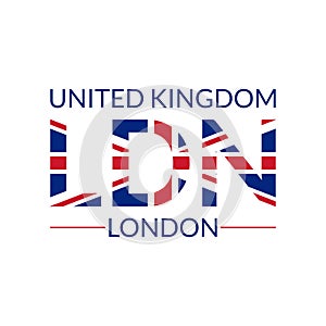 London typography text. LDN design with UK or British flag. T-Shirt, print, poster, graphic. Vector illustration photo